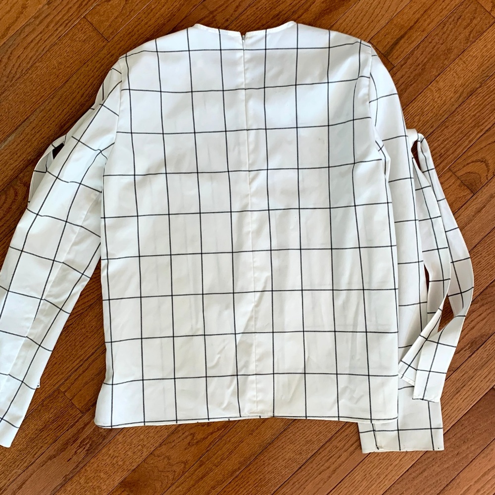 ZARA | White Windowpane Plaid Long sleeve Small - Picture 7 of 7